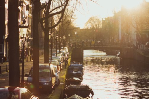 Amsterdam canals at sunset